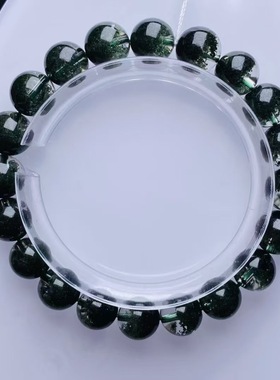 魅晶天然水晶晶体通透墨绿色绿幽灵聚宝盆手链