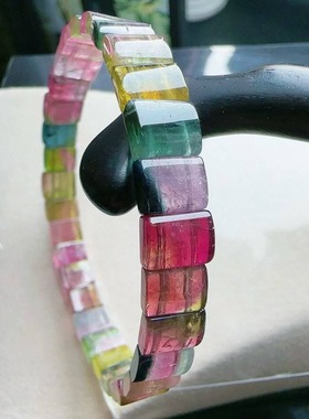 魅晶天然水晶晶体通透近玻璃体弧形碧玺手牌手镯