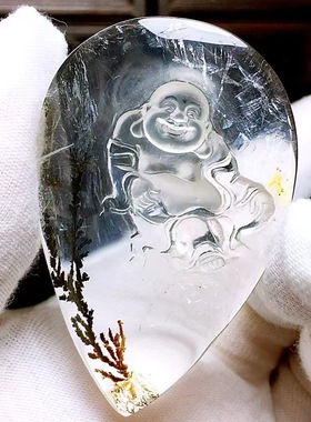 魅晶天然水晶晶体通透绝美小树菩提树下自在佛悟道吊牌