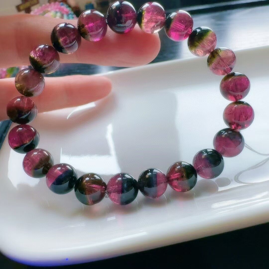 魅晶天然水晶晶体通透浓彩紫西瓜碧玺手链