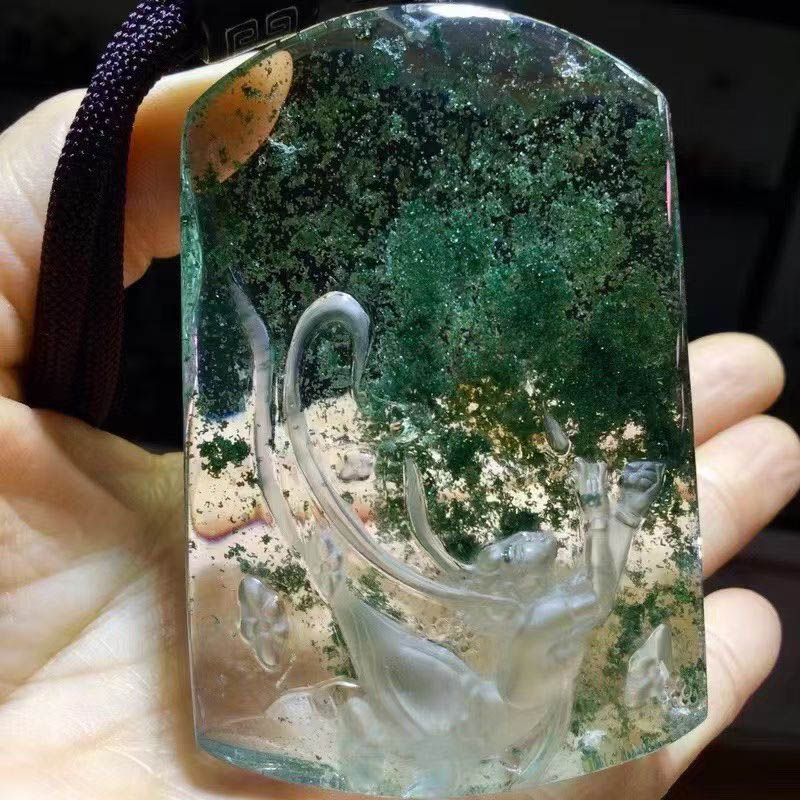 魅晶天然水晶晶体通透绿幽灵千层聚宝盆满天星吊坠
