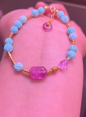 魅晶天然水晶晶体通透绿松石核桃珠眼红碧玺貔貅手链