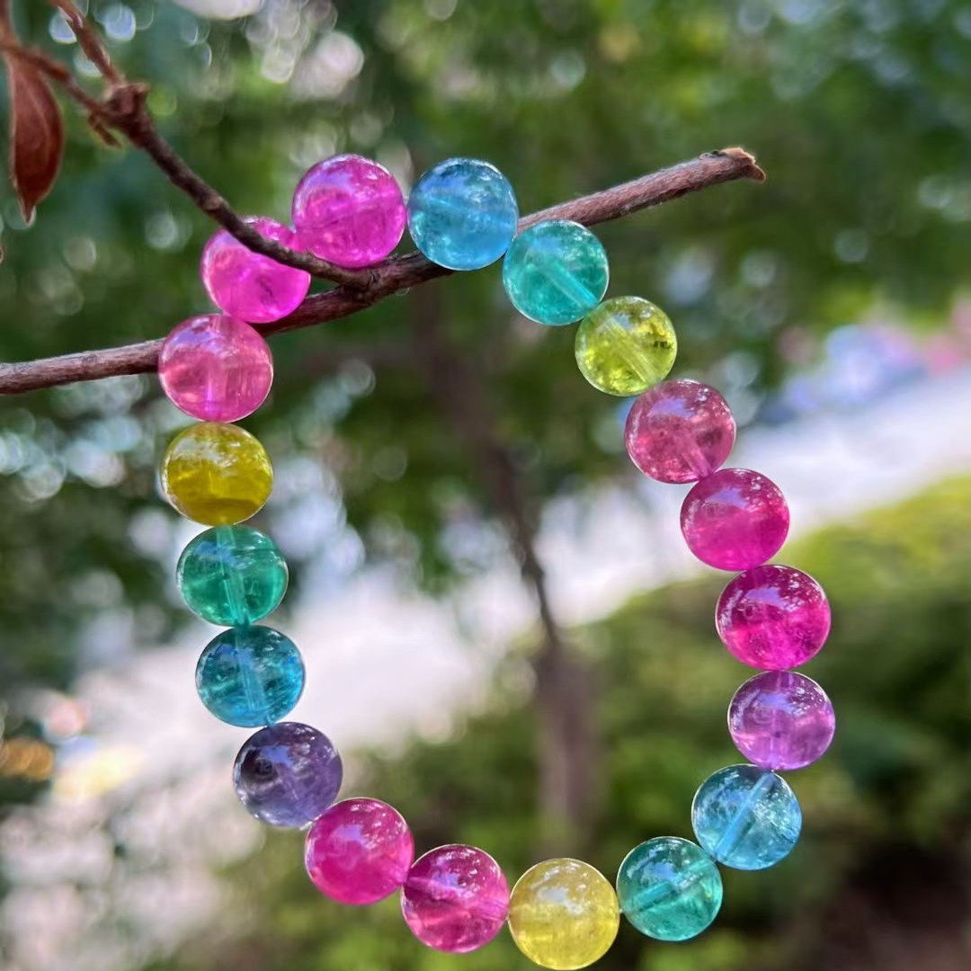 魅晶天然水晶晶体通透荧光彩虹碧玺手链
