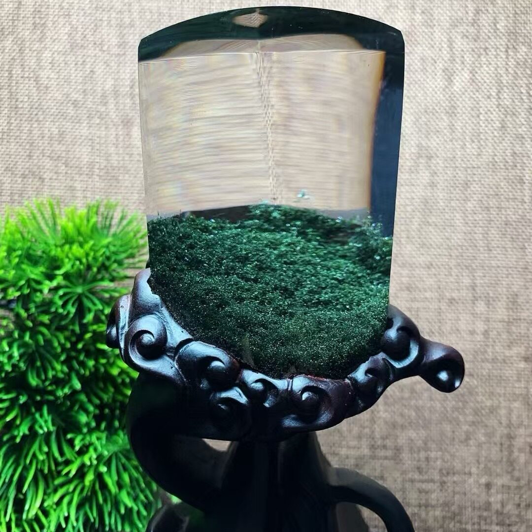 魅晶天然水晶晶体通透绿幽灵景石摆件