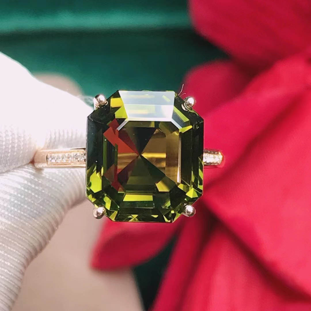 魅晶天然水晶晶体通透碧玺戒指