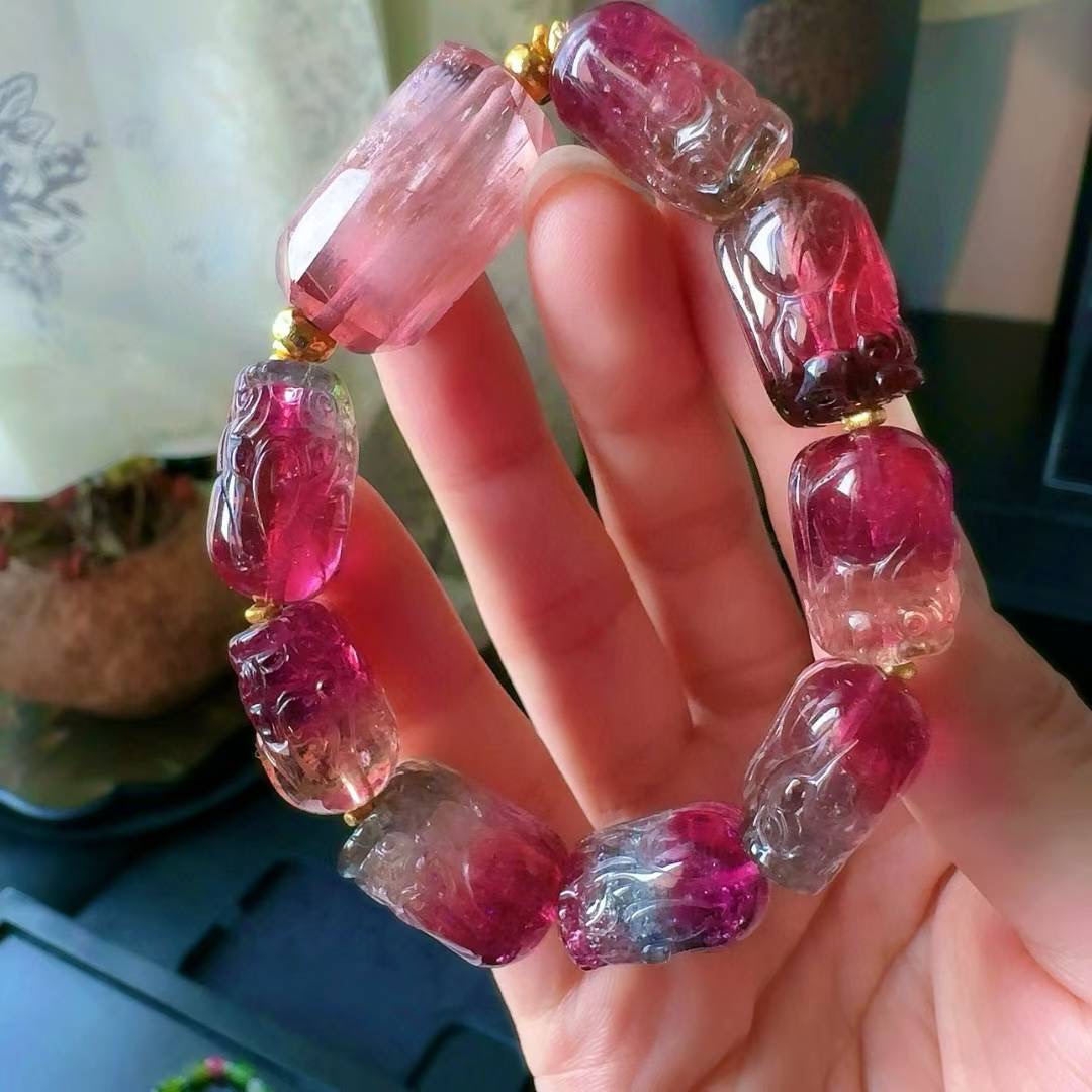 魅晶天然水晶晶体通透西瓜貔貅碧玺手链