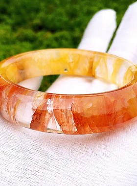 魅晶天然水晶晶体通透锦鲤红黄渐变锦鲤胶花千层山水晶手镯
