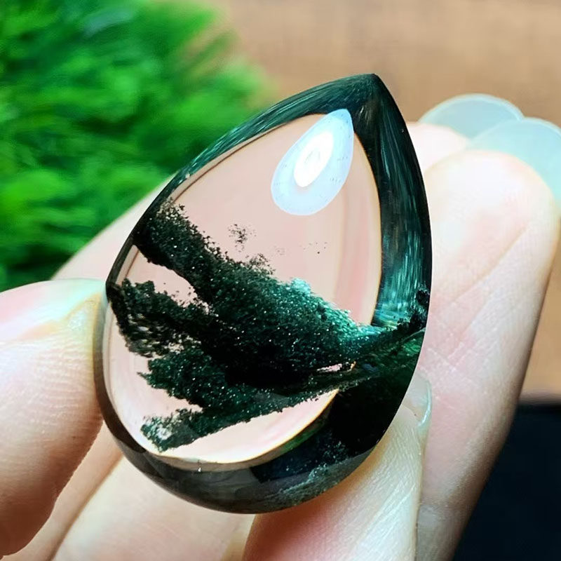 魅晶天然水晶晶体通透绿幽灵千层水滴吊坠