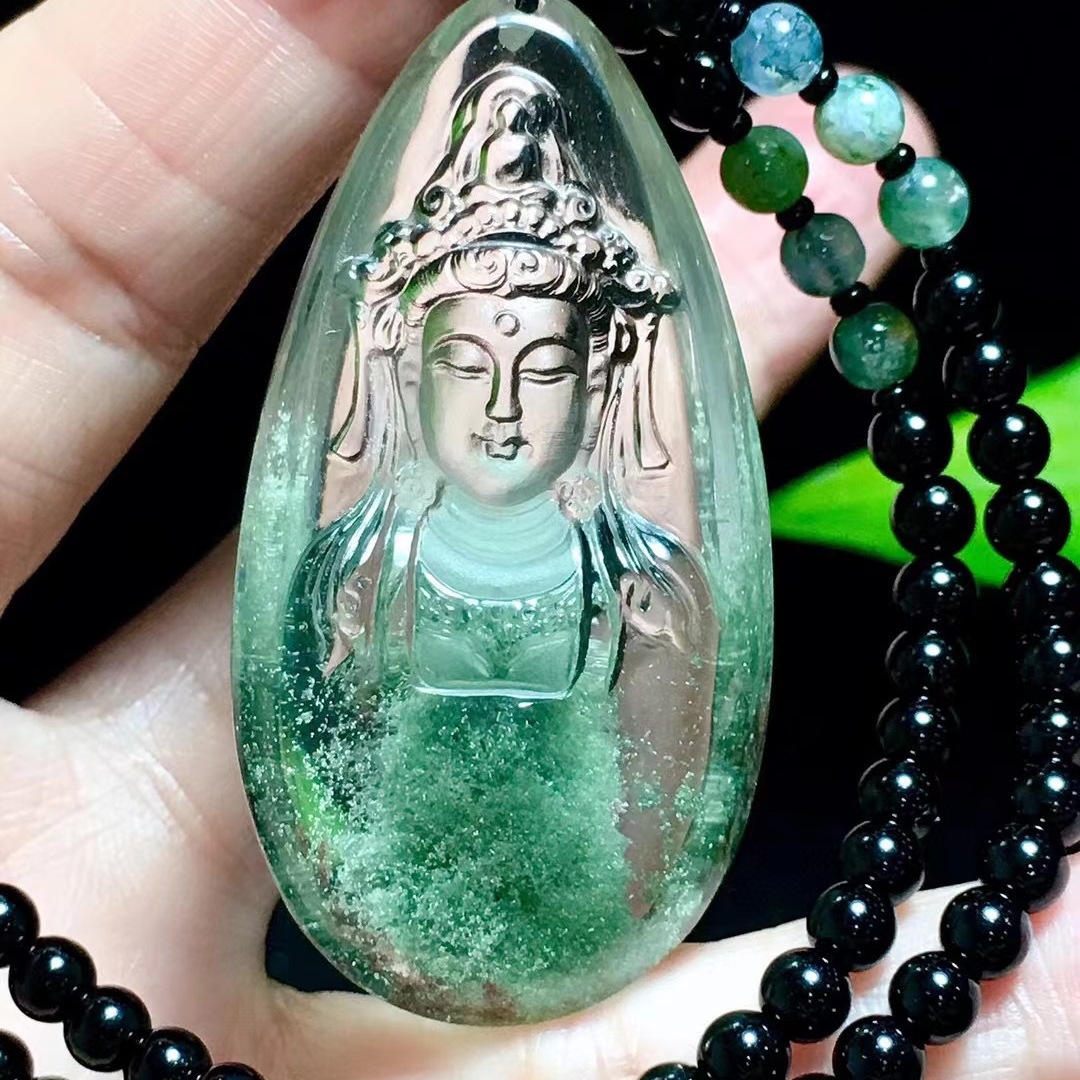 魅晶天然水晶晶體通透水膽路晶中晶蓮花一品清廉吊墜