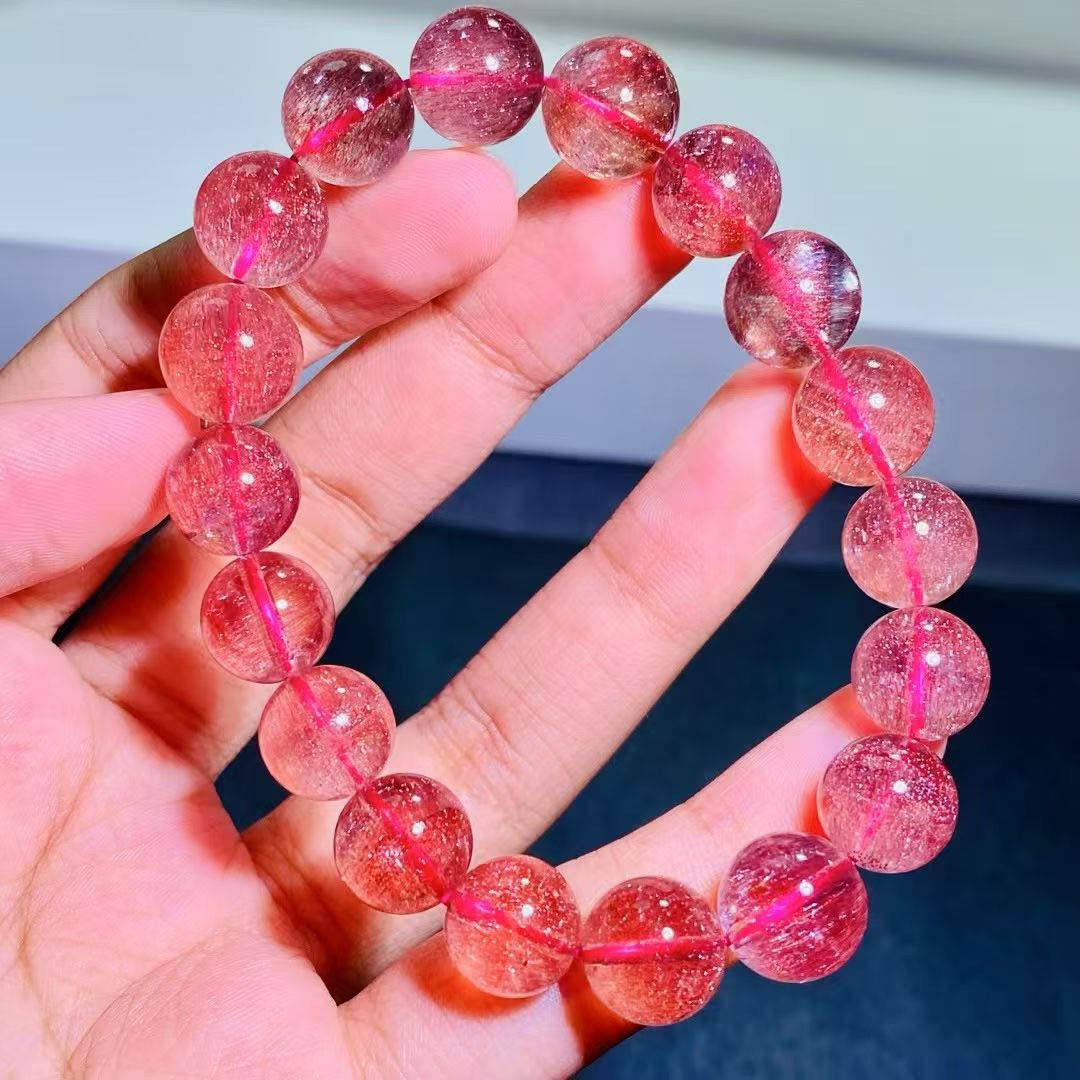 魅晶天然水晶粉红超七手链