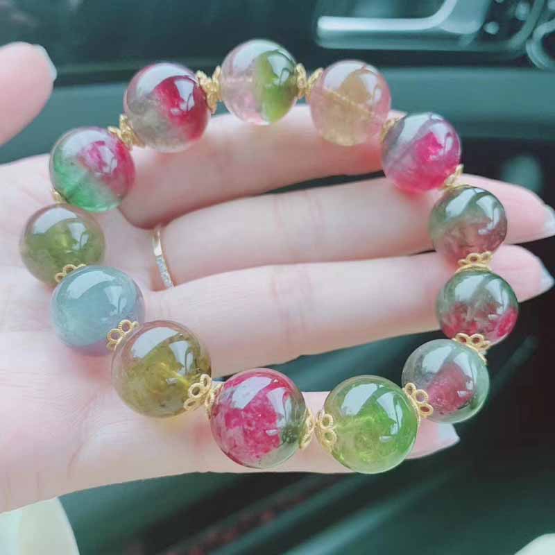 魅晶天然西瓜色碧玺手链 红绿双色西瓜碧玺水晶手串