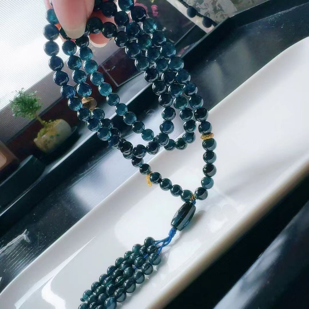 魅晶天然水晶晶体通透宝石蓝碧玺佛珠多圈项链 手链