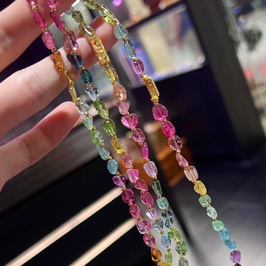 魅晶天然水晶晶体通透原石碧玺糖豆多圈手链