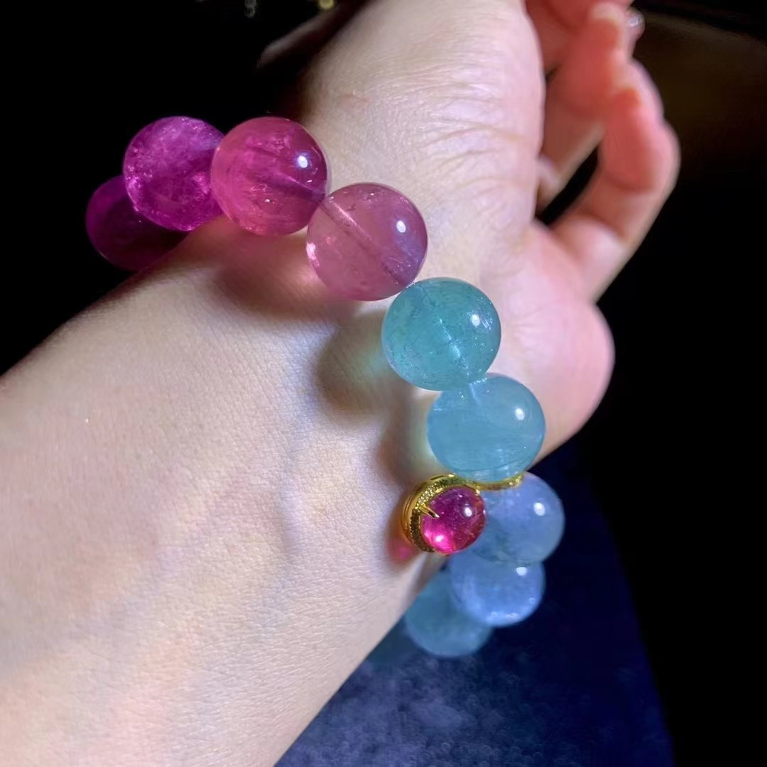 魅晶天然水晶晶体通透玻璃体荧光彩虹色标碧玺手链