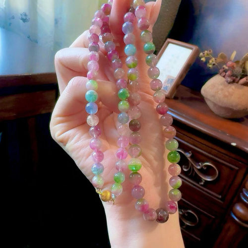 魅晶天然水晶粉绿西瓜碧玺项链