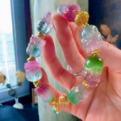魅晶天然水晶晶体通透人鱼西瓜碧玺雕刻貔貅手链