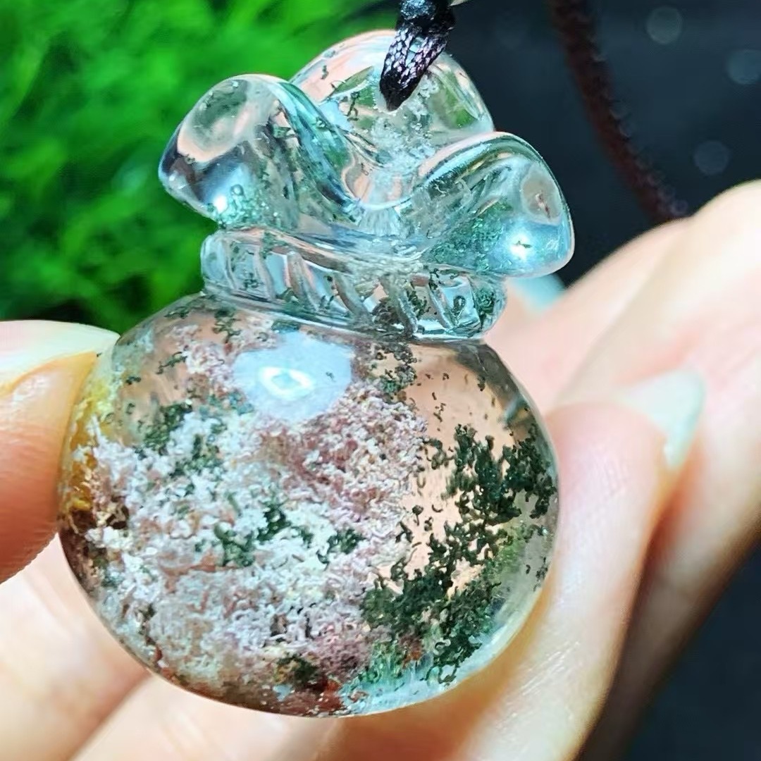 魅晶天然水晶晶体通透巴西四季彩幽灵钱袋子吊坠