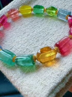 魅晶天然水晶晶体通透缤纷闪耀碧玺原石手链