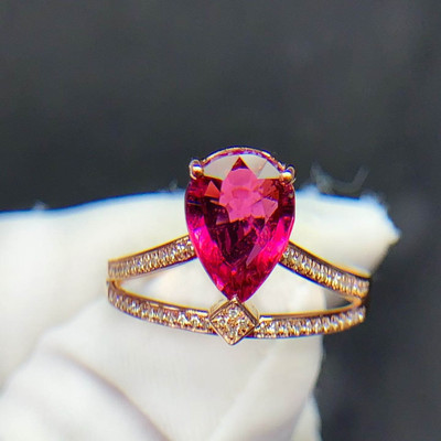 魅晶天然水晶天然卢比莱碧玺戒指