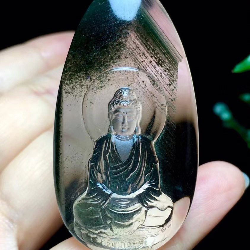 魅晶天然巴西水晶晶体通透白体绿幽灵千层山聚宝盆雕刻如来吊坠