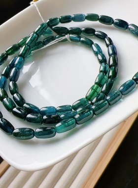 魅晶天然水晶晶体通透宝石蓝浓郁老矿蓝碧玺桶珠多圈手链