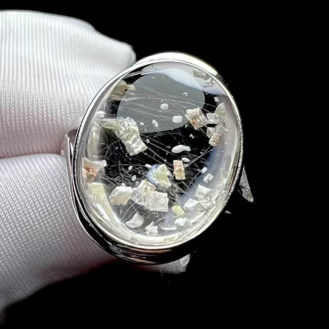 魅晶天然水晶晶体通透放解石戒指