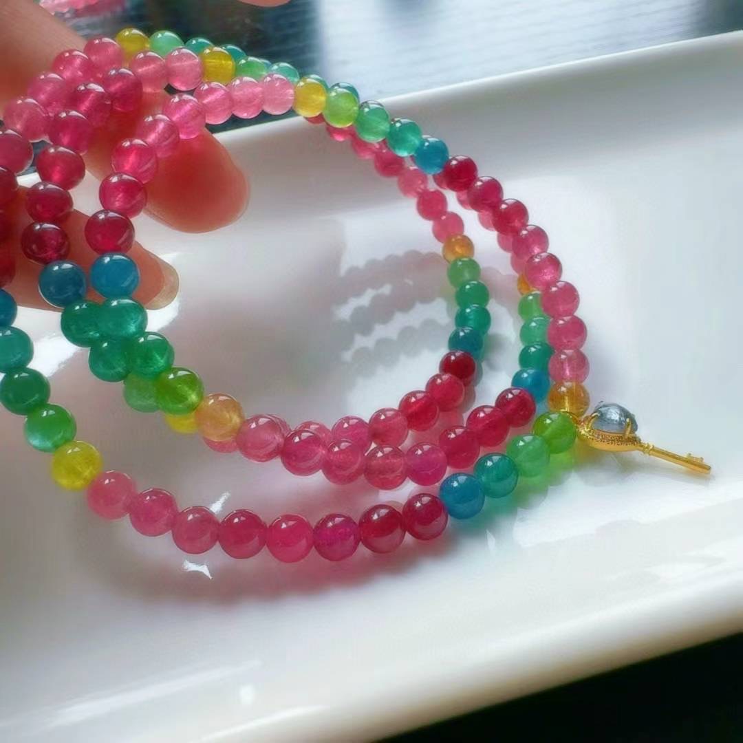 魅晶天然水晶晶体通透荧光莹润通透碧玺手链