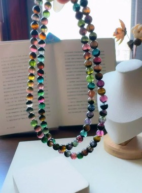 魅晶天然水晶晶体通透绚丽多彩西瓜碧玺多圈手链