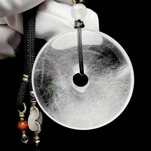 魅晶天然水晶晶体通透白兔毛发平安扣毛衣链吊坠