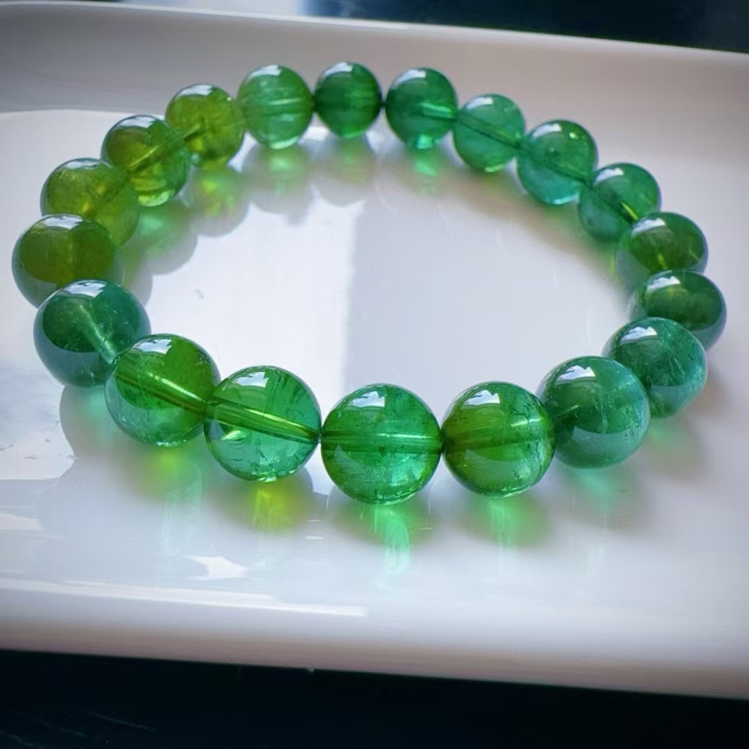 魅晶天然水晶晶体通透拉贡蓝渐变帕绿色碧玺手链