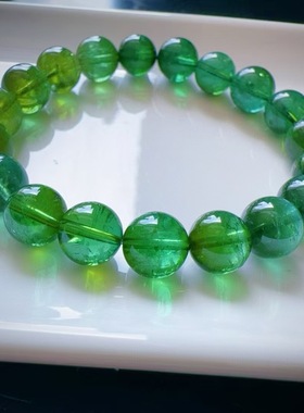 魅晶天然水晶晶体通透拉贡蓝渐变帕绿色碧玺手链