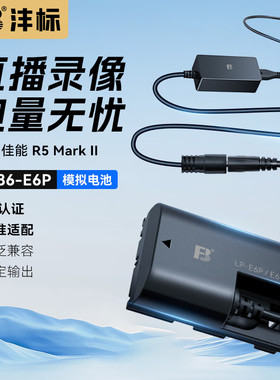 沣标LP-E6P模拟电池适用于佳能R52 R5II R5二代R5C R62 R7 90D 80D 5D4相机直播录像外接假电池AC供电套装