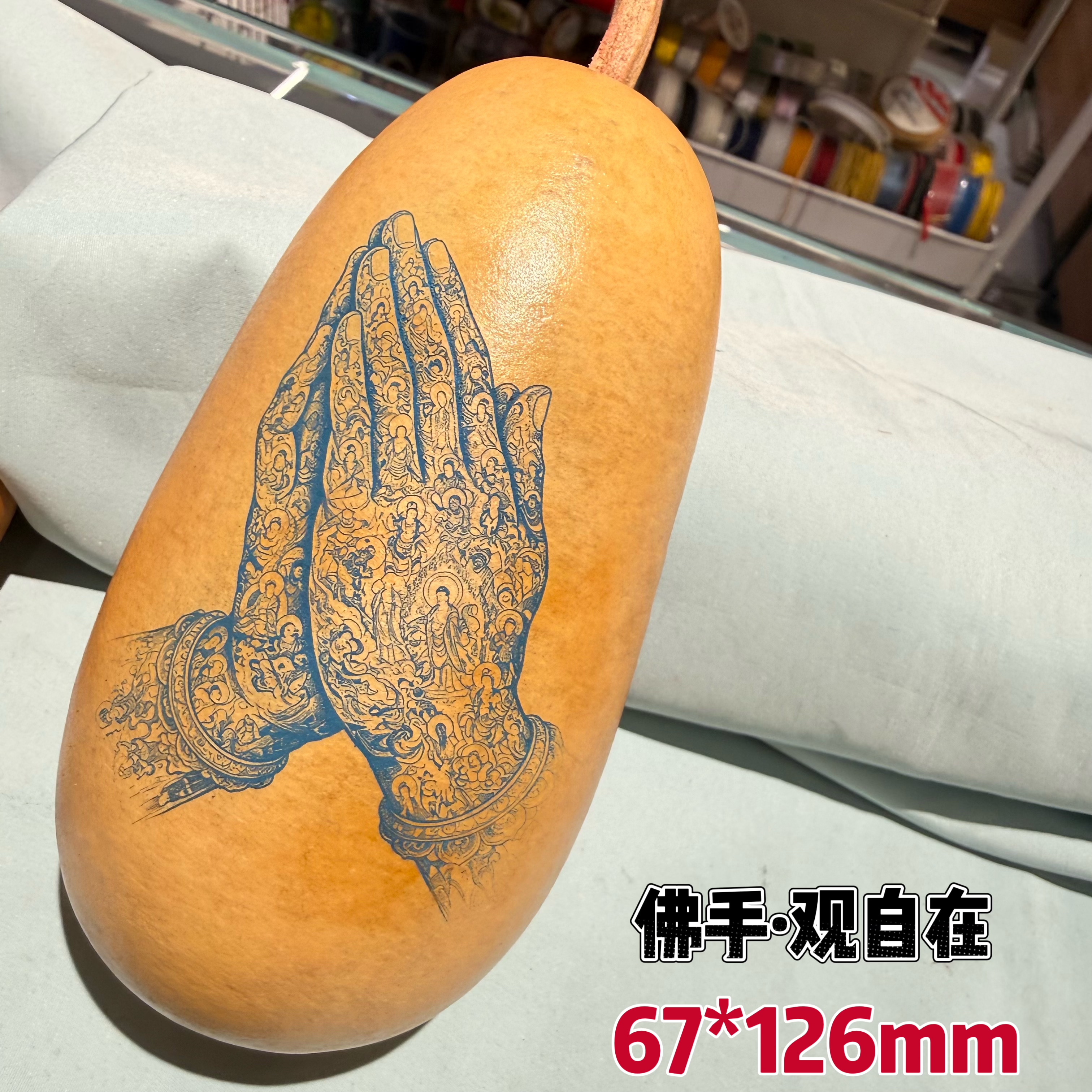 天然葫芦刺青雕刻艺术葫芦摆件国风潮玩佛手观自在把件精品艺术