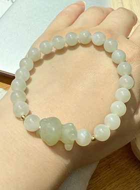 【天然】原创浅晴水和田玉手串女款玉石手链女款带脏脏熊和田玉女