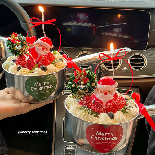 2025圣诞节水瓢草莓蛋糕装饰不锈钢水舀勺子圣诞老人草圈贴纸装扮