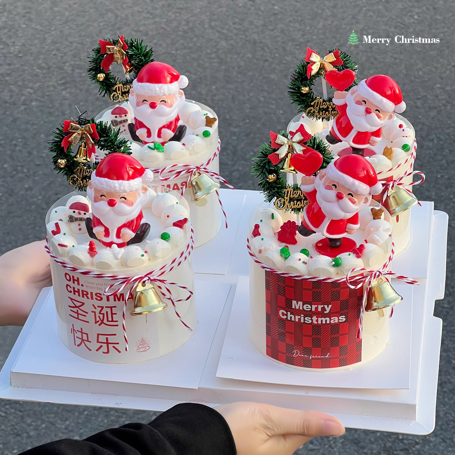 2025圣诞节蛋糕装饰卡通圣诞老人摆件草圈铃铛圣诞快乐贴纸装扮