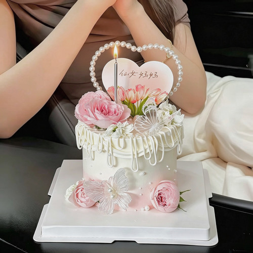 2026母亲节蛋糕装饰爱心仙女妈妈卡片插牌唯美立体珍珠蝴蝶插件