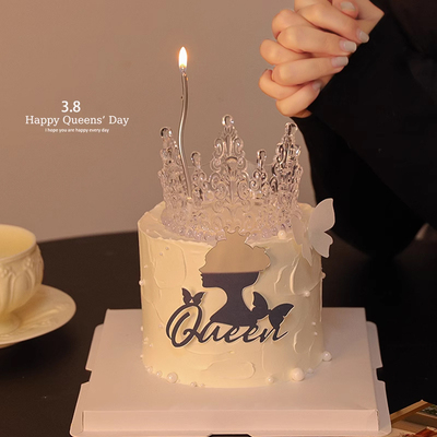 38女神节蛋糕装饰唯美水晶皇冠摆件三八妇女节背影女王queen插件