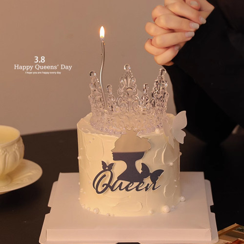 38女神节蛋糕装饰唯美水晶皇冠摆件三八妇女节背影女王queen插件