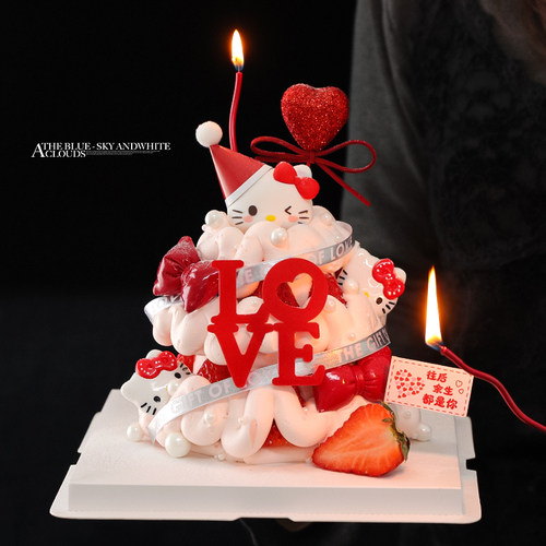214情人节卡通kt猫蛋糕装饰摆件