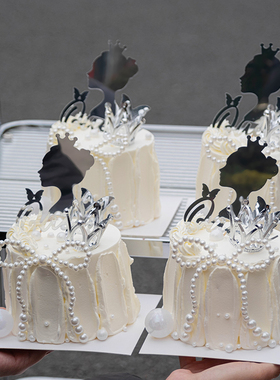38女神节蛋糕装饰摆件网红皇冠背影女王queen珍珠蝴蝶结装扮插件
