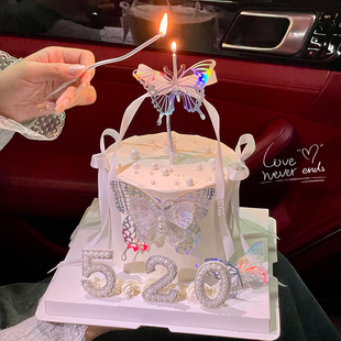 饰品插件珍珠520情侣告白幻彩蝴蝶烘焙装 2025情人节唯美蛋糕装 扮