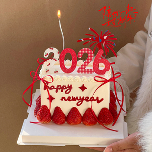 2026新年跨年蛋糕装饰数字插牌马年春节除夕夜礼花亚克力烘焙插件