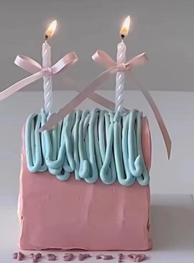 韩国ins简约风珠光白色螺纹蜡烛蛋糕装饰蝴蝶结丝带仙女生日插件