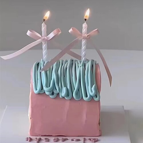 韩国ins简约风珠光白色螺纹蜡烛蛋糕装饰蝴蝶结丝带仙女生日插件
