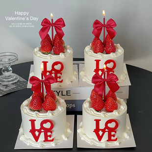 2.14情人节蛋糕装饰爱心love亚克力插件红色蝴蝶结蜡烛甜品装扮