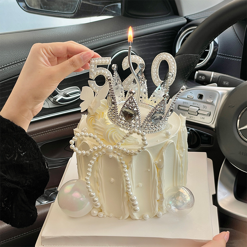 520情人节蛋糕装饰品珍珠插件唯美爱心水钻皇冠情侣告白网红摆件