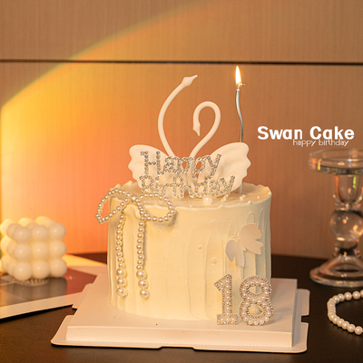 七夕情人节蛋糕装饰白色天鹅摆件