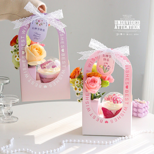 女神节蛋糕装饰手提鲜花包装礼盒