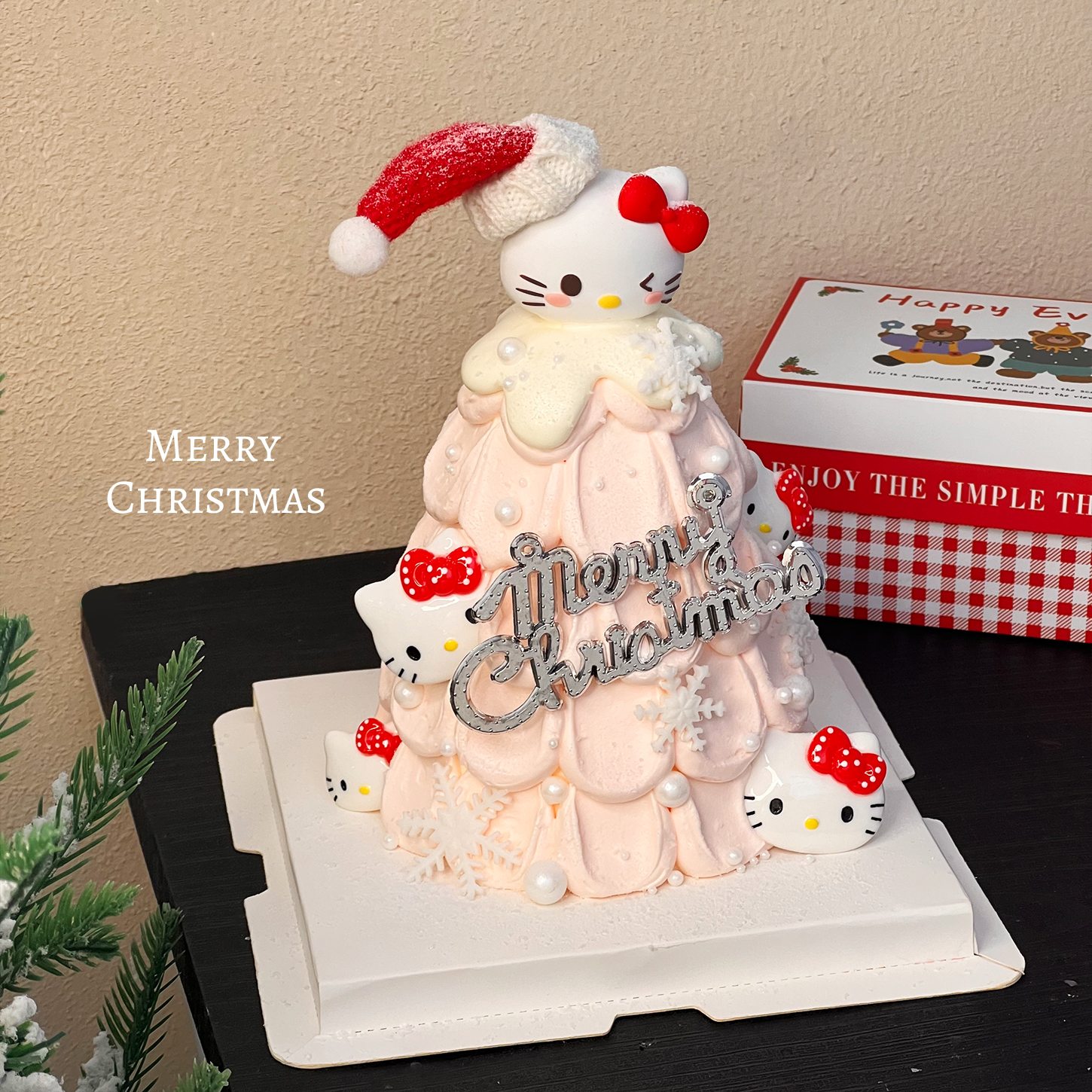 2025圣诞节hellokitty许愿树蛋糕装饰圣诞帽kt猫摆件圣诞快乐插牌